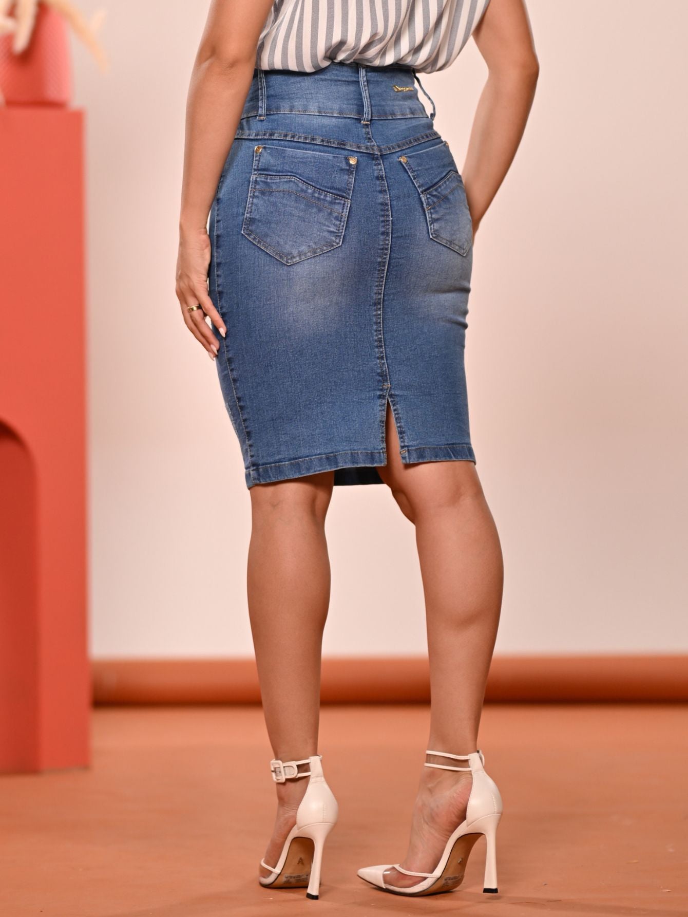 Women's Midi Skirt Blue Denim Anagrom Modest Style Ref.147