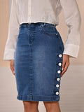 Anagrom Women's Knee Length Denim Skirt High Stretch Regular and Plus Size Sky Blue Ref.216