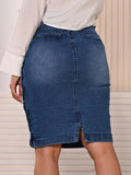Anagrom Women's Knee Length Denim Skirt High Stretch Regular and Plus Size Sky Blue Ref.216