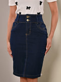 Women's Midi Skirt Dark Blue Denim Anagrom Modest Style Ref.226
