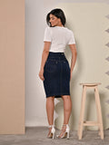 Women's Midi Skirt Dark Blue Denim Anagrom Modest Style Ref.226