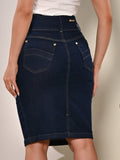 Women's Midi Skirt Dark Blue Denim Anagrom Modest Style Ref.226