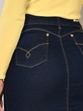 Anagrom Straight Knee Length Stretch Dark Blue Denim Jean Skirt for Women Size 0-22 Regular and Plus Size Side Button Details Ref.214