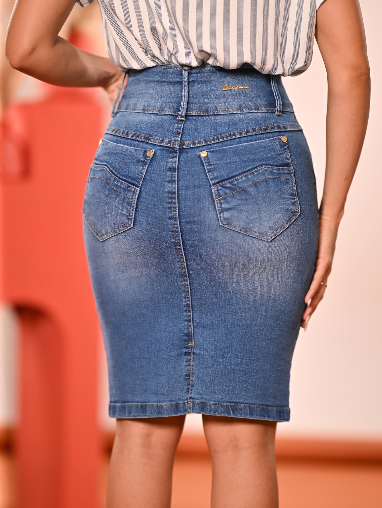 Women's Midi Skirt Blue Denim Anagrom Modest Style Ref.147