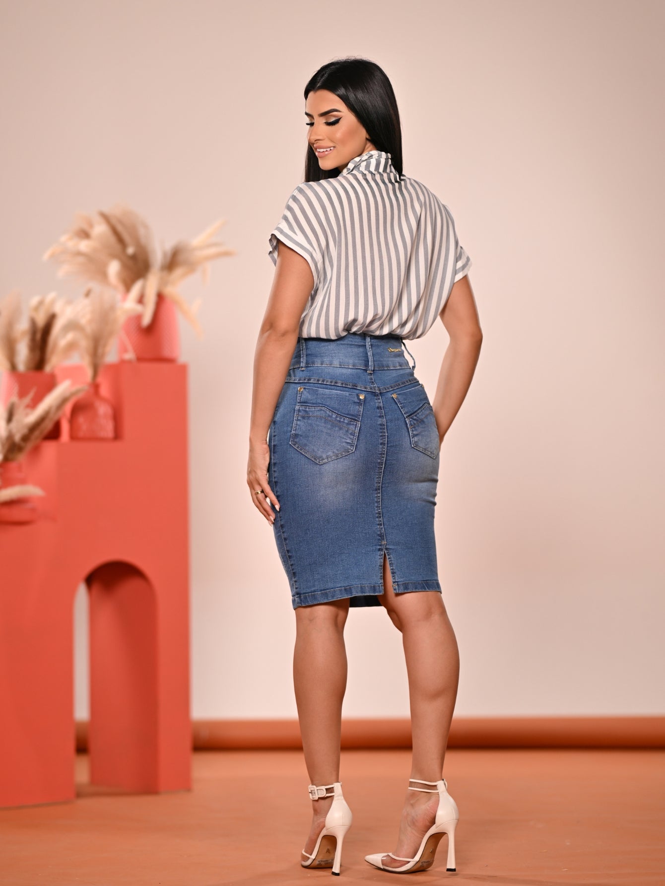 Women's Midi Skirt Blue Denim Anagrom Modest Style Ref.147