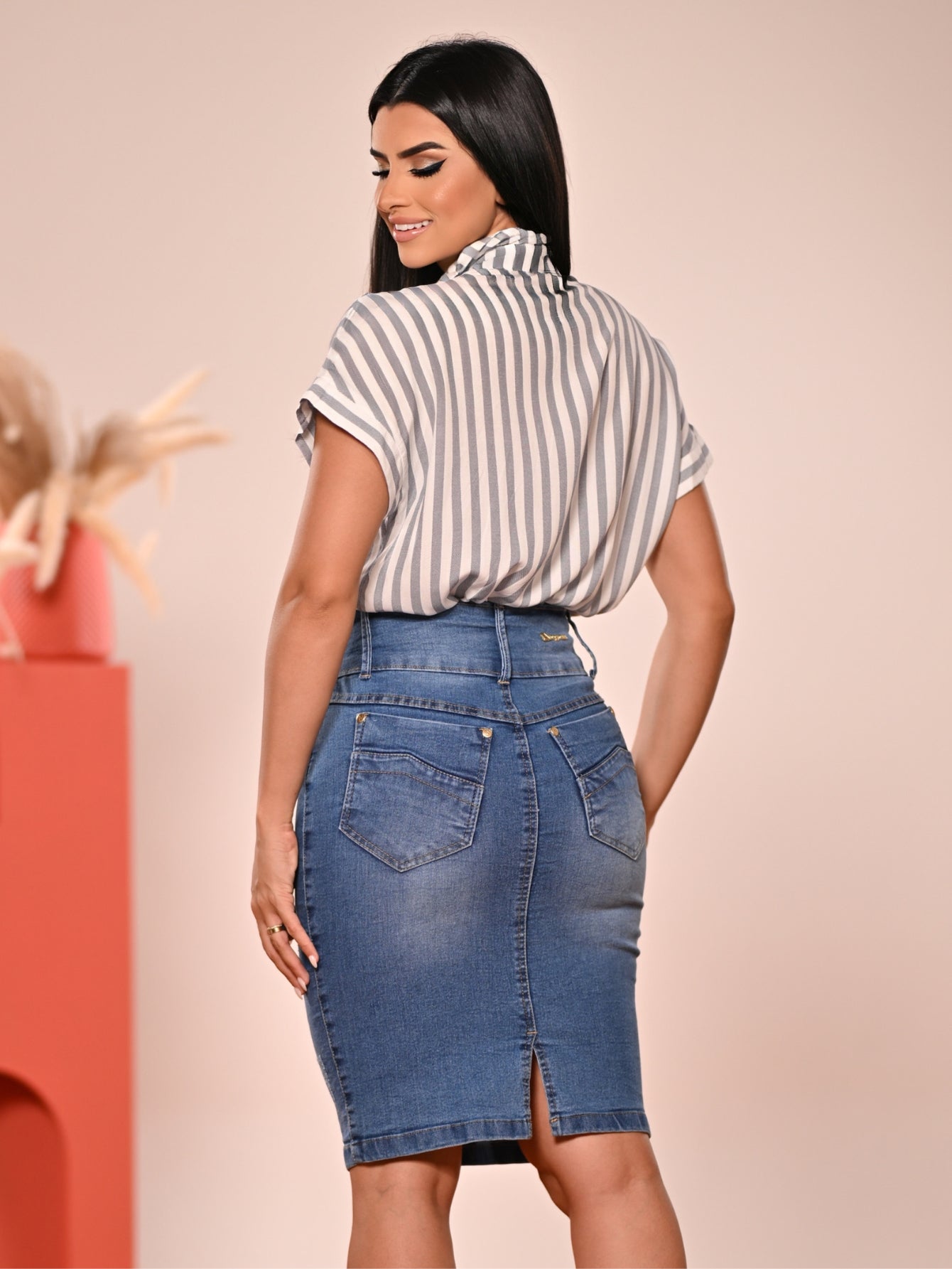 Women's Midi Skirt Blue Denim Anagrom Modest Style Ref.147