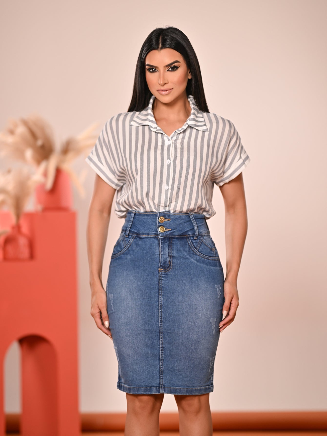 Women's Midi Skirt Blue Denim Anagrom Modest Style Ref.147