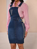 Anagrom Women's Denim Overall Skirt Adjustable Strap Stretchy jean Washed Blue Pinafore Style Dress Ref.4056