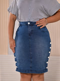 Anagrom Women's Knee Length Denim Skirt High Stretch Regular and Plus Size Sky Blue Ref.216