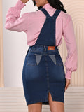 Anagrom Women's Denim Overall Skirt Adjustable Strap Stretchy jean Washed Blue Pinafore Style Dress Ref.4056