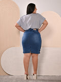 Anagrom Women's Knee Length Denim Skirt High Stretch Regular and Plus Size Sky Blue Ref.216