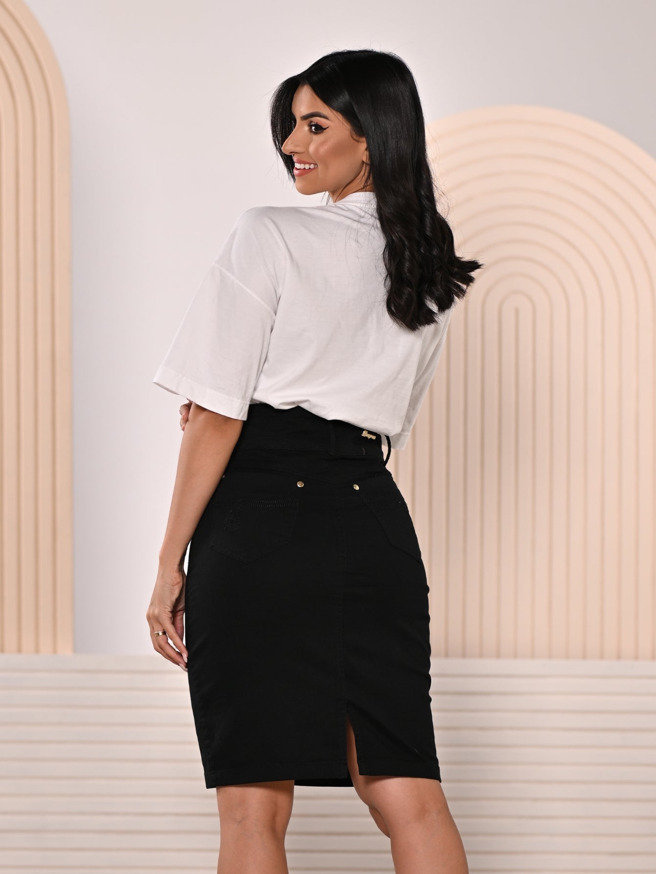 Women's Midi Skirt Black Anagrom Modest Style Ref.035