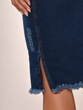 Anagrom Women's Knee Length Denim Skirt High Stretch Regular and Plus Size Classic Blue Ref.200