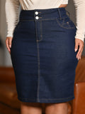 Women's Midi Skirt Dark Blue Denim Anagrom Modest Style Ref.226