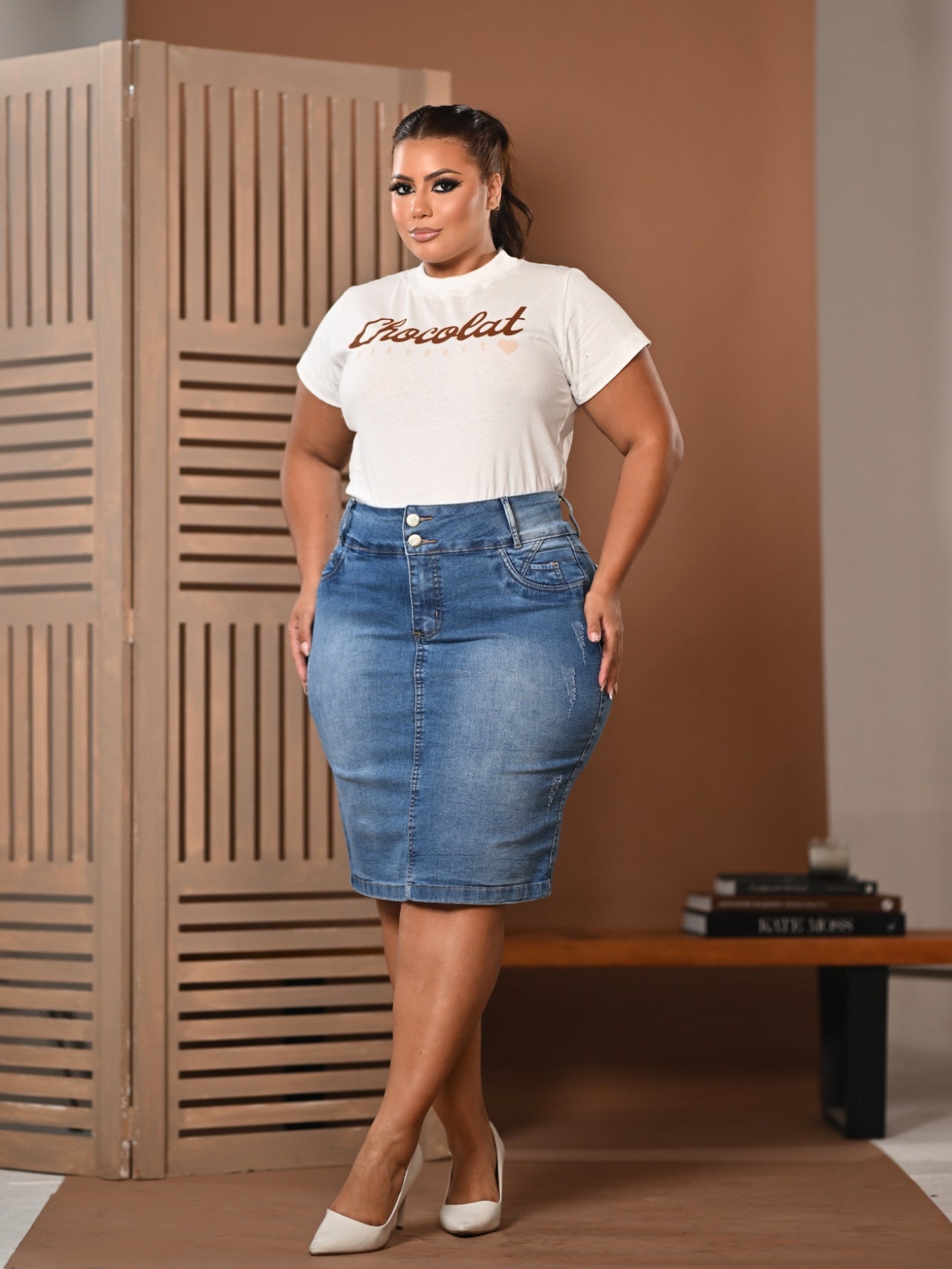 Women's Midi Skirt Blue Denim Anagrom Modest Style Ref.147