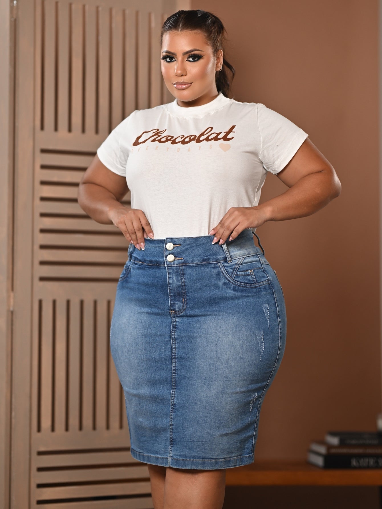 Women's Midi Skirt Blue Denim Anagrom Modest Style Ref.147