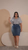 Anagrom Women's Knee Length Denim Skirt High Stretch Regular and Plus Size Sky Blue Ref.216