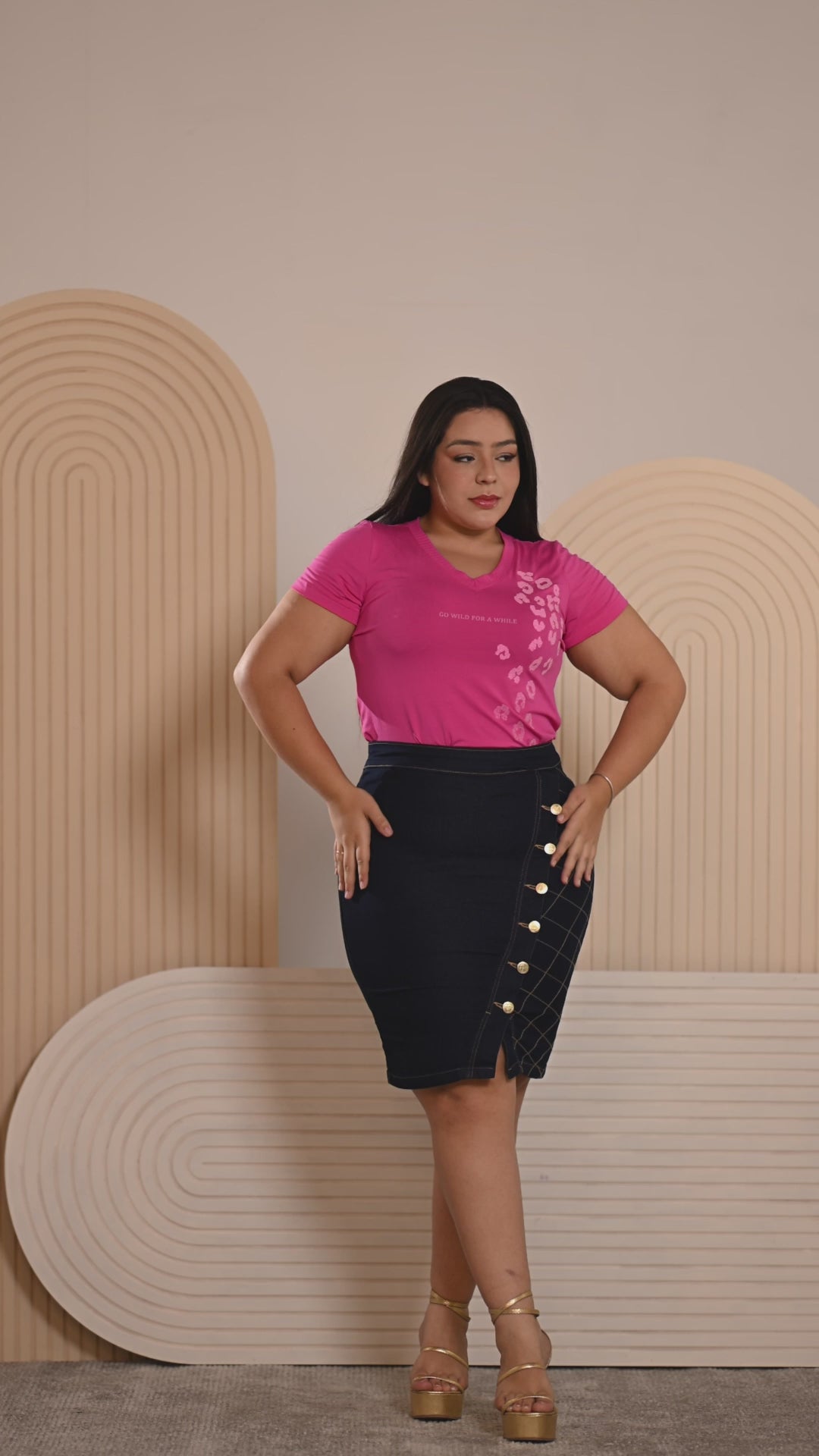 Anagrom Women's Denim Skirt High Stretch Knee Length Zig Zag Seam details Regular and Plus Size Ref.180